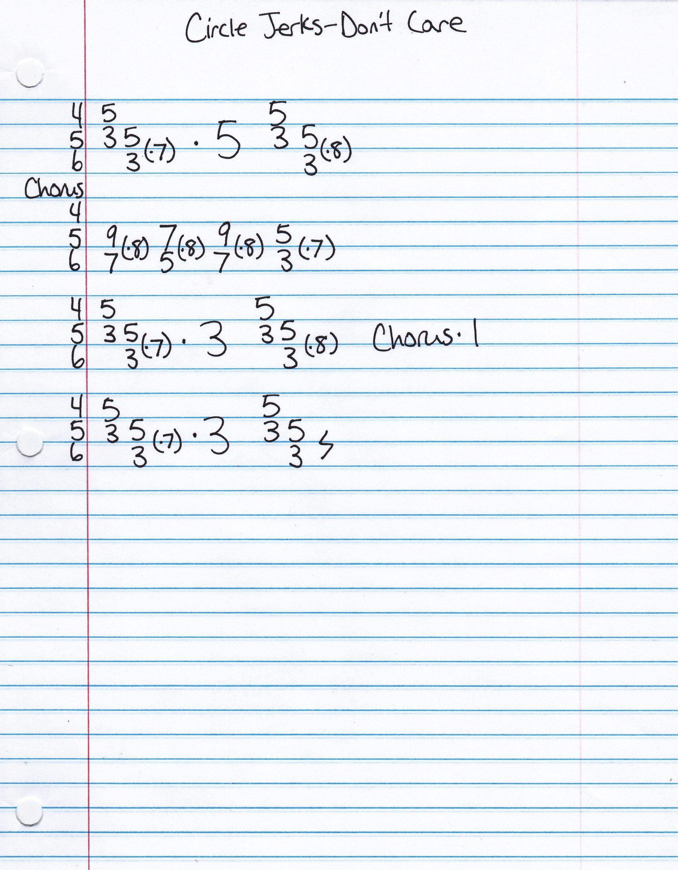 High quality guitar tab for Don't Care by Circle Jerks off of the album Group Sex. ***Complete and accurate guitar tab!***